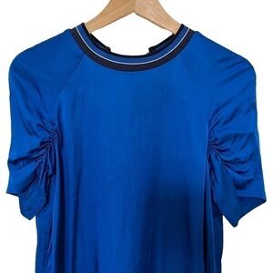 ZARA Women’s Blue Sateen Cotton Ruched Sleeve Silky Short Sleeve - Size M
